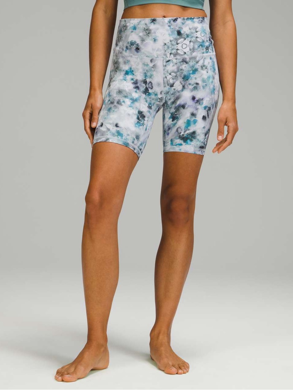 lululemon athletica High-Rise Watercolor Print Bike Shorts - Teal, Gray & White